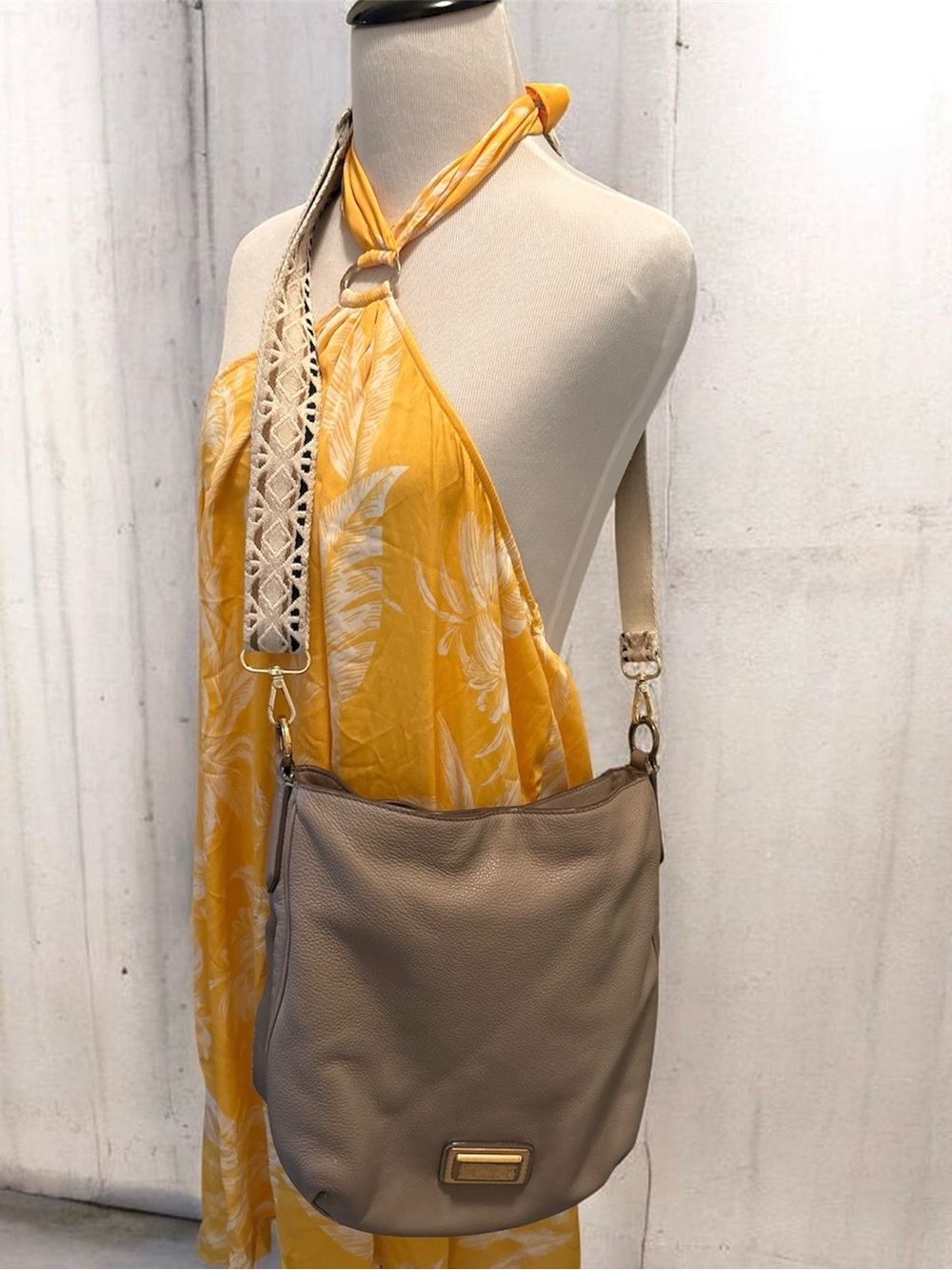 Marc By Marc Jacobs Taupe Leather Hobo Crossbody with Decorative Strap